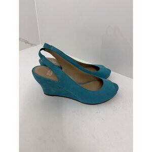Eileen Fisher Nubuck Slingback Wedges Open Toes Sandals Teal Size 9.5